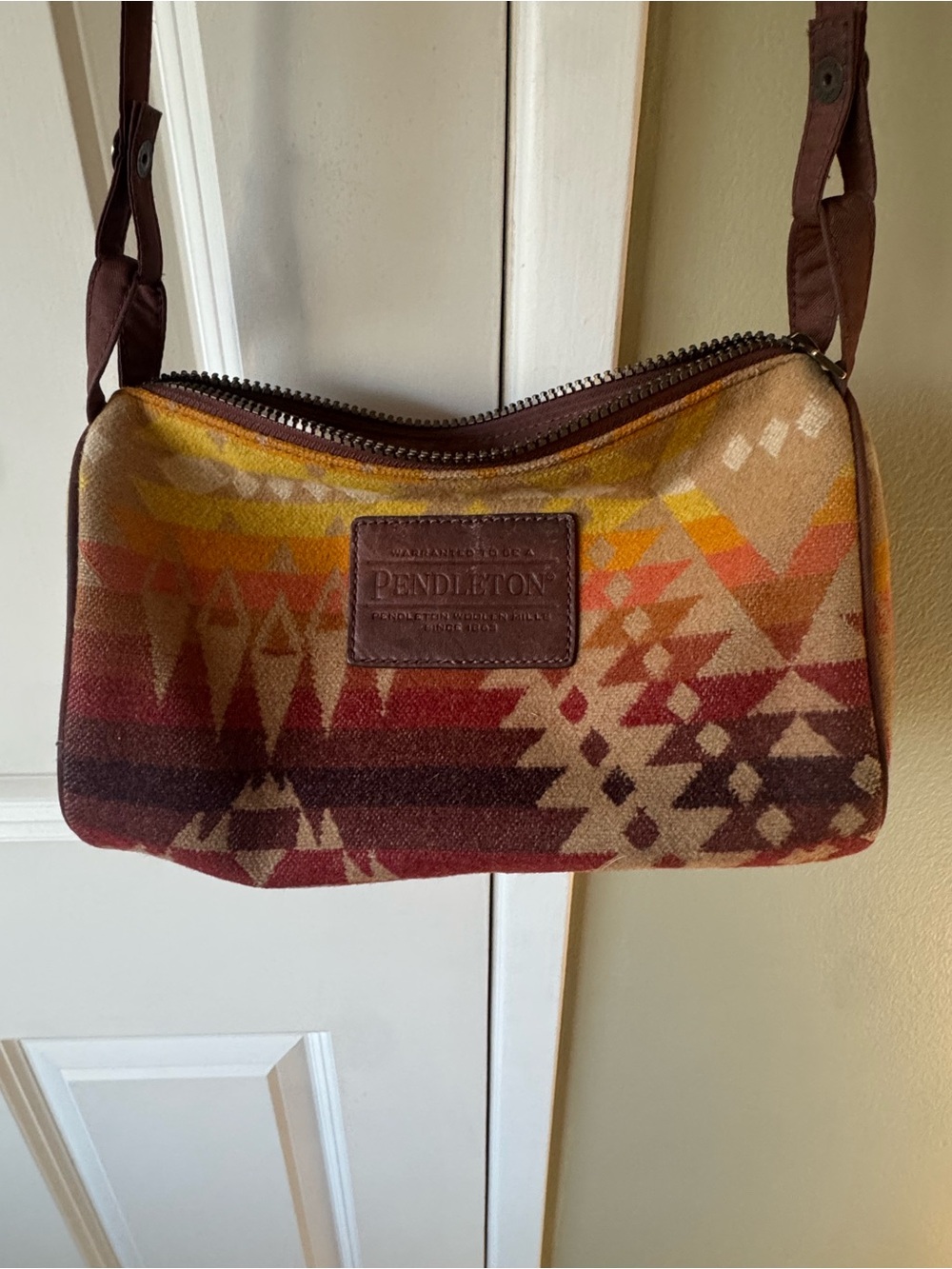 Pendleton Geometric Southwest Crossbody in Burgundy, Mustard, Tan